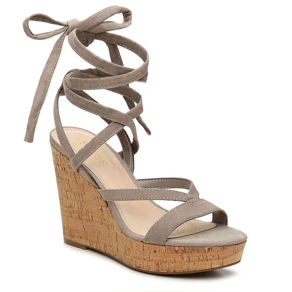Guess Treacy Cork Wedge Tie up Sandal New